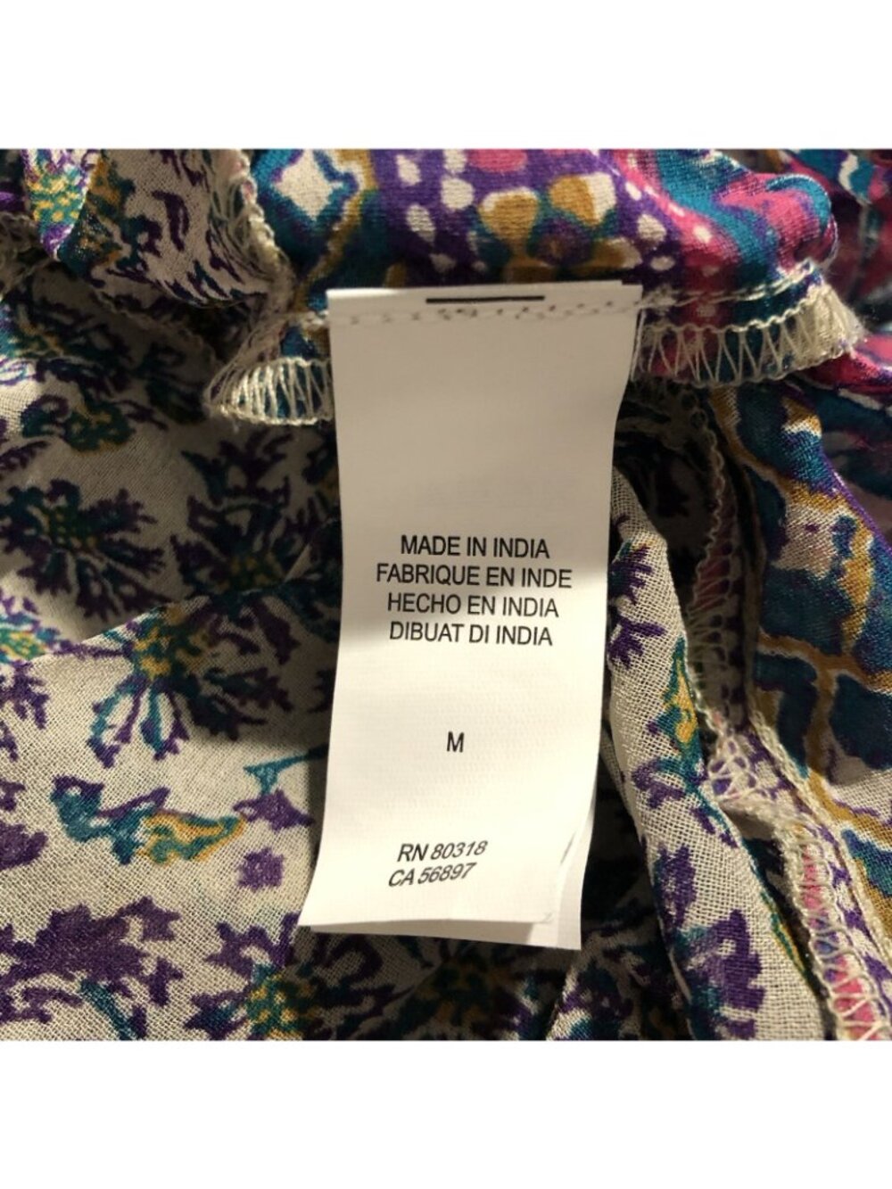 Lucky Brand Blouse Top Women Size M Purple Flower Bow Hippie Retro Boho Gypsy - Picture 12 of 12